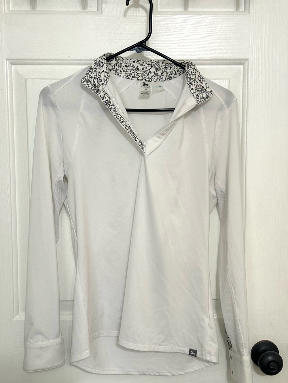 RJ Classics White Long-Sleeve Polo Show Shirt with Dog Print Collar